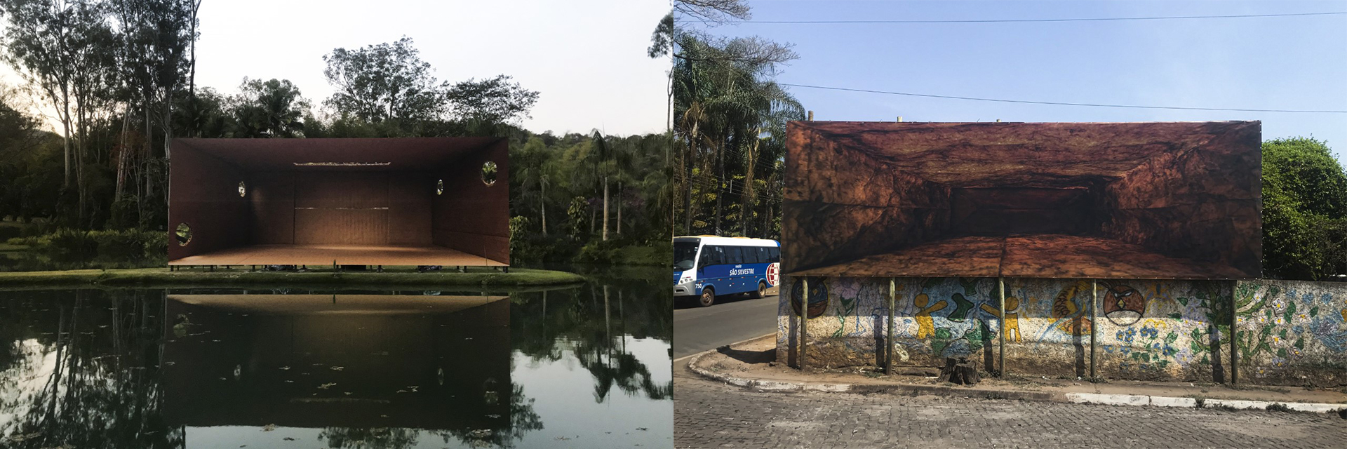 PROPAGANDA, 2021, Lucia Koch. obra instalada na península do Instituto Inhotim e PROPAGANDA, 2021. Lucia Koch. Obra instalada em Brumadinho