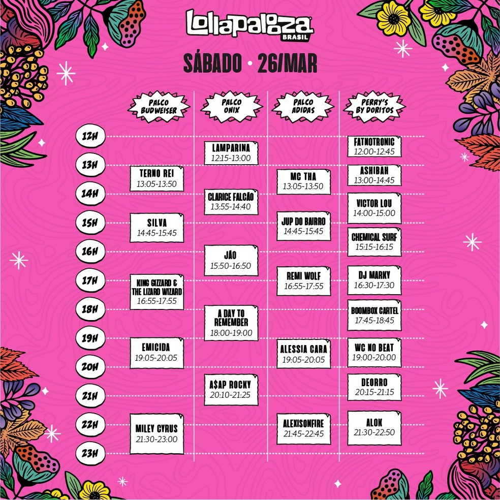 Lollapalooza – horários sábado 26/03