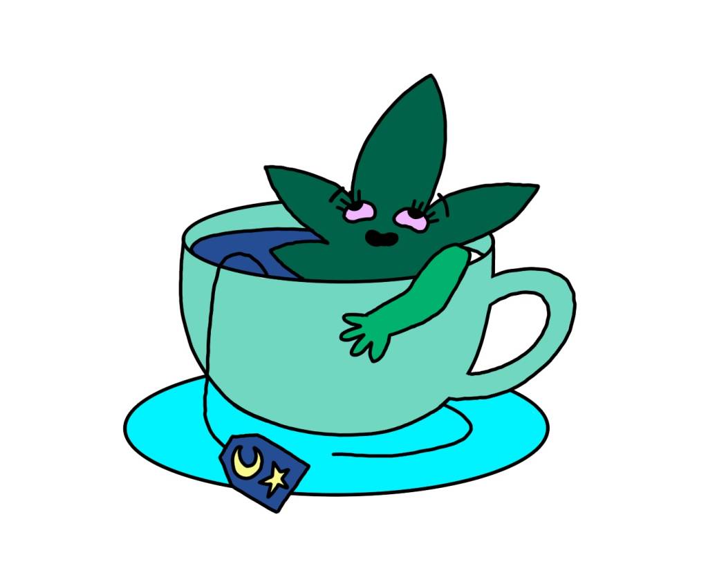 personagem macoinha relaxando numa xícara de chá